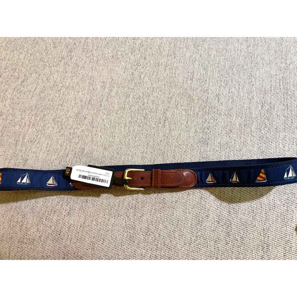 Preston canvas and leather nautical sailboat belt navy 40 NWT